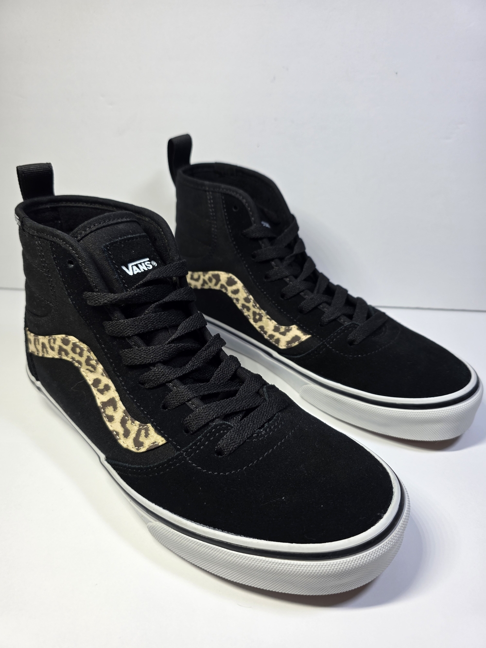 Vans Women's Ashwood Hi Decon High Top Skate Shoes - Black with Leopard Stripe